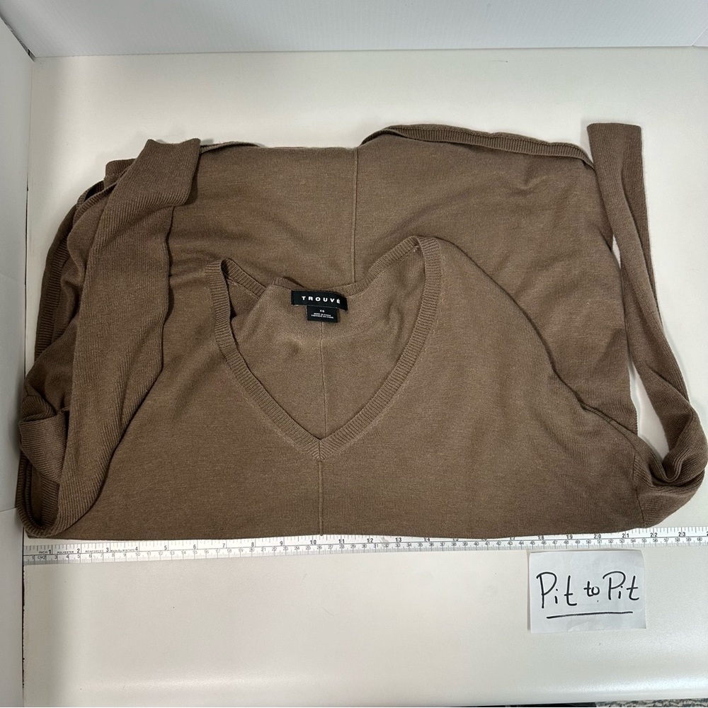 Trouve Long Cashmere Blend Sleeve Size XS Brown V Neck Knit Sweater Ligh… - Picture 10 of 11